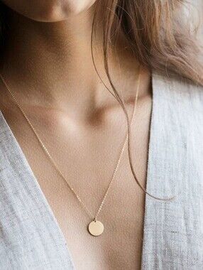 NEW 14K Yellow Gold Sunlight Boho Minimalist Disc Pendant Luxury Necklace